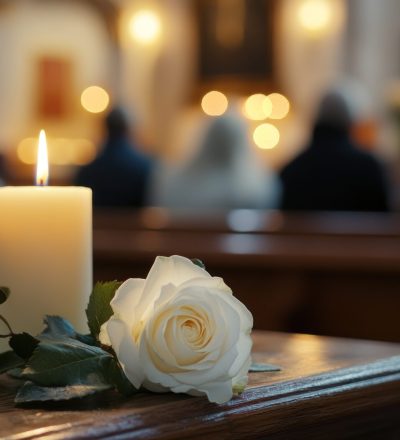 Candle and Rose in Church
